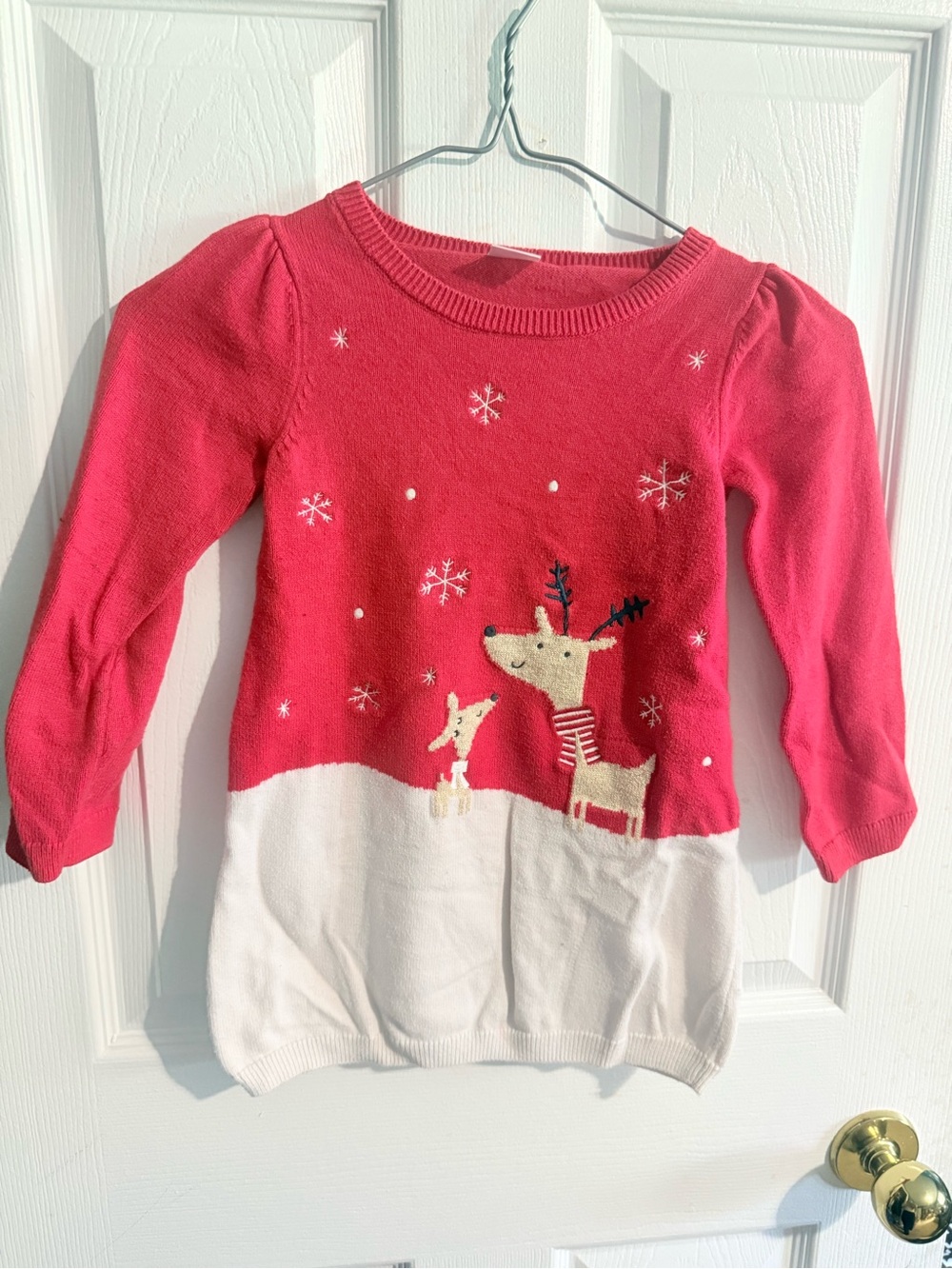 Gymboree Pink and White Reindeer Knit Holiday Dress